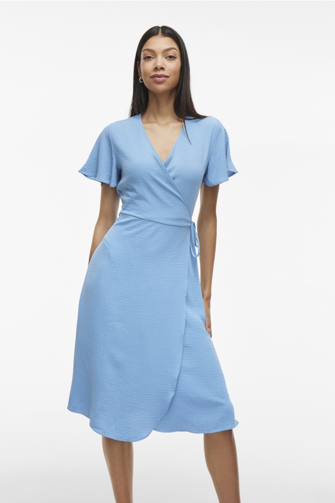VILOVIE S/S WRAP MIDI DRESS - NOOS 14059666 BLISSFUL BLUE